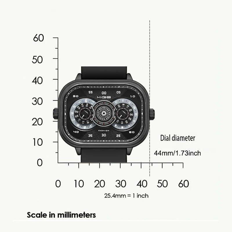 MIGE original Miyota double movement fashion quartz watch for man luminous Stainless Steel Waterproof diver men‘s’ wristwatch