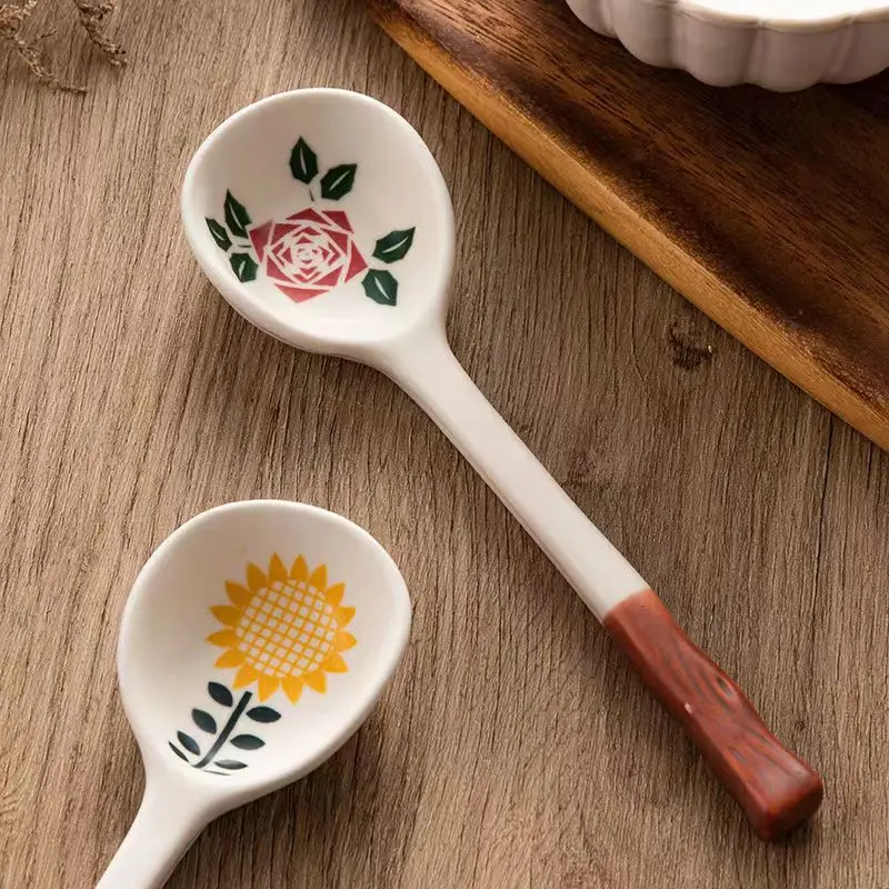 DS Ceramic Spoon Set for Udon, Yogurt, Lamian Noodles, and Soup - Teaspoon/Table Spoon Tea spoon Small scooper Long spoon Spoon