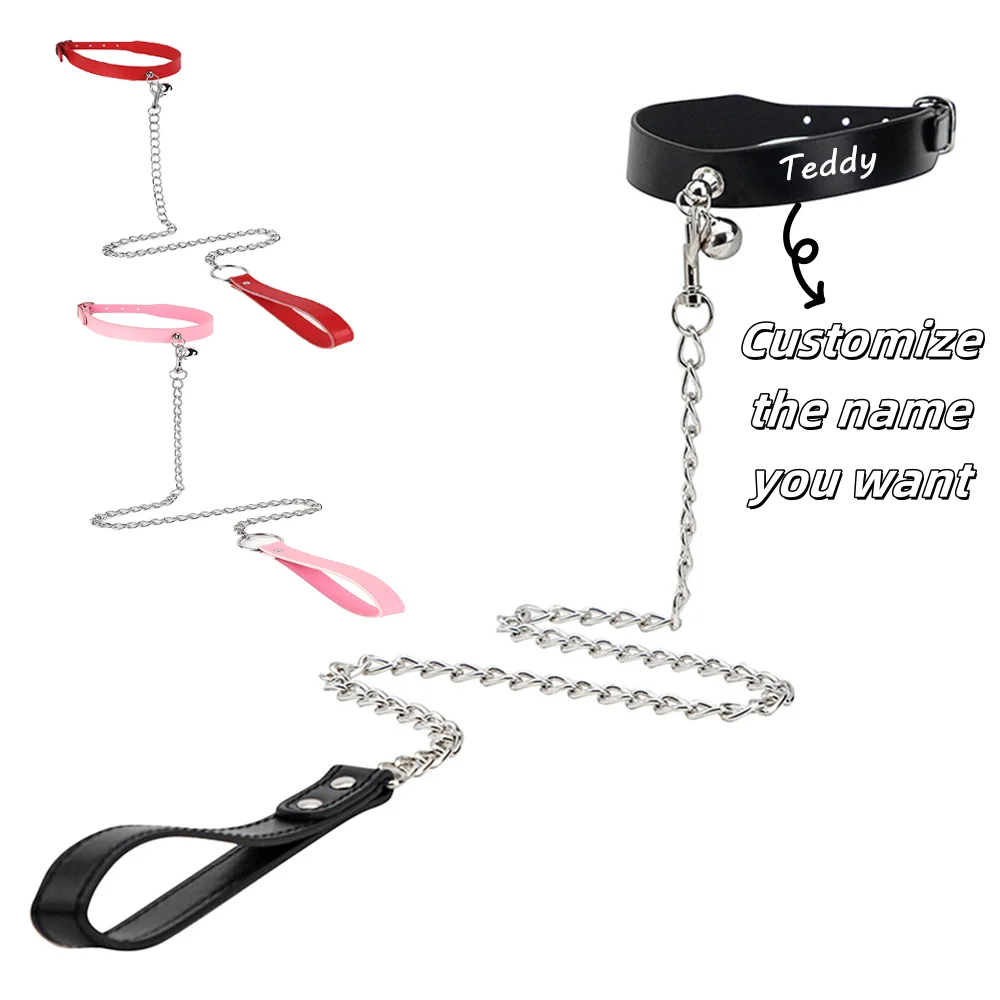 

Customized Personalized leather Pet Collar Leash Custom Engraved Pet Name and Contact Number anti-lost Cat and Dog Leash