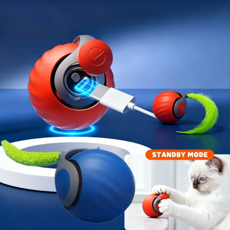   Brinquedos Interativos para Gatos, Bola Automática com Cauda Rolante, Brinquedos Portáteis Recarregáveis para Animais de Estimação, Brinquedos de Jogo para Gatinhos