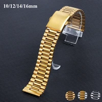 Correa de reloj de acero inoxidable de 10mm, 12mm, 14mm y 16mm, pulsera de Metal con hebilla plegable, correa de reloj Universal plateada y dorada para hombres y mujeres