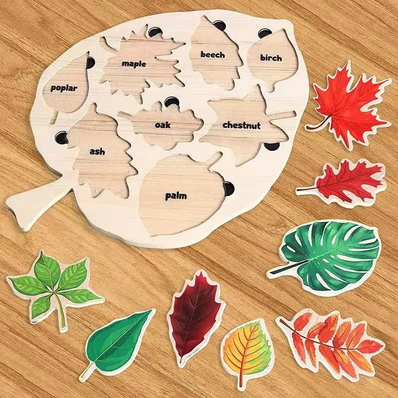 Montessori Leaf Jigsaw Puzzles Toy Wooden Plant Drawing Board Cognition Game Educational Painting Toy For Children Teaching Aids