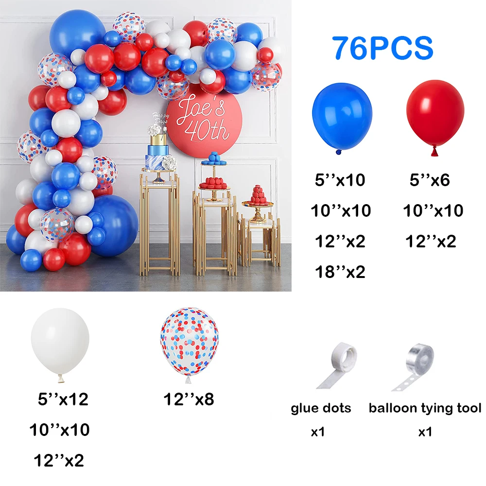 Red Blue Balloon Garland Arch Kit White Blue Red Confetti Balloons Baby Shower Globos Kids Birthday Party Decorations Graduation