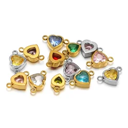 10pcs Stainless Steel Double Hole Crystal Rhinestone Beads Pendants Heart Charms for DIY Jewelry Necklaces Connector Findings