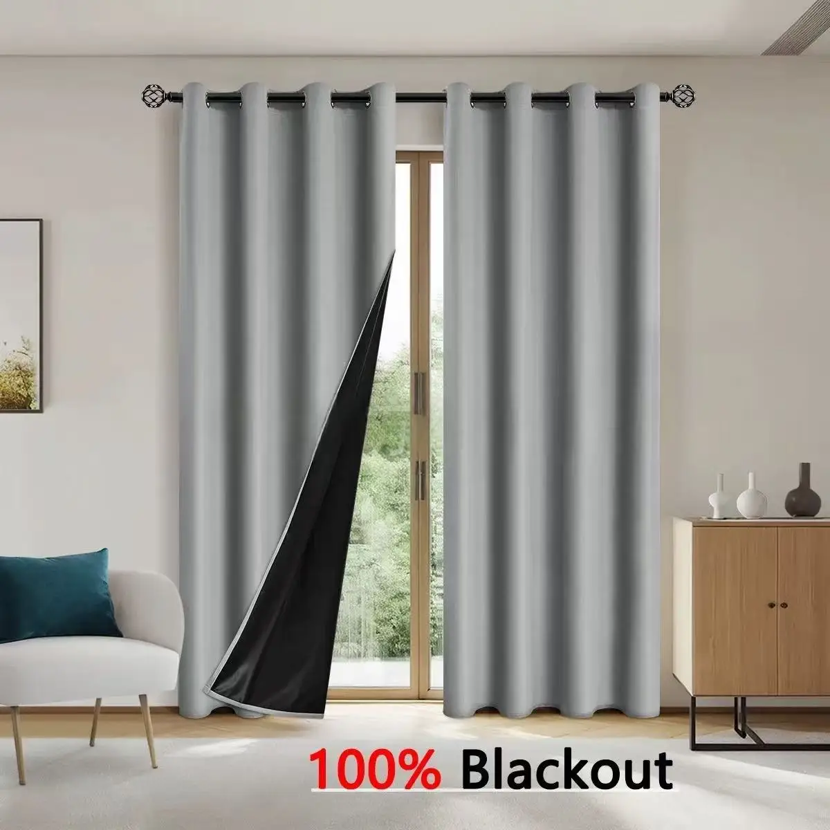

1pc 100% Blackout Grommet Curtain Light Blocking Window Decor for Living Room Bedroom