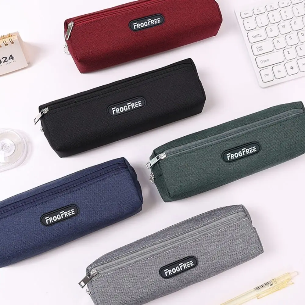 Modern Canvas Pencil Case Solid Color School Supplies Pencil Bags Rectangular with Zipper Stationery Pouch for Student Kids