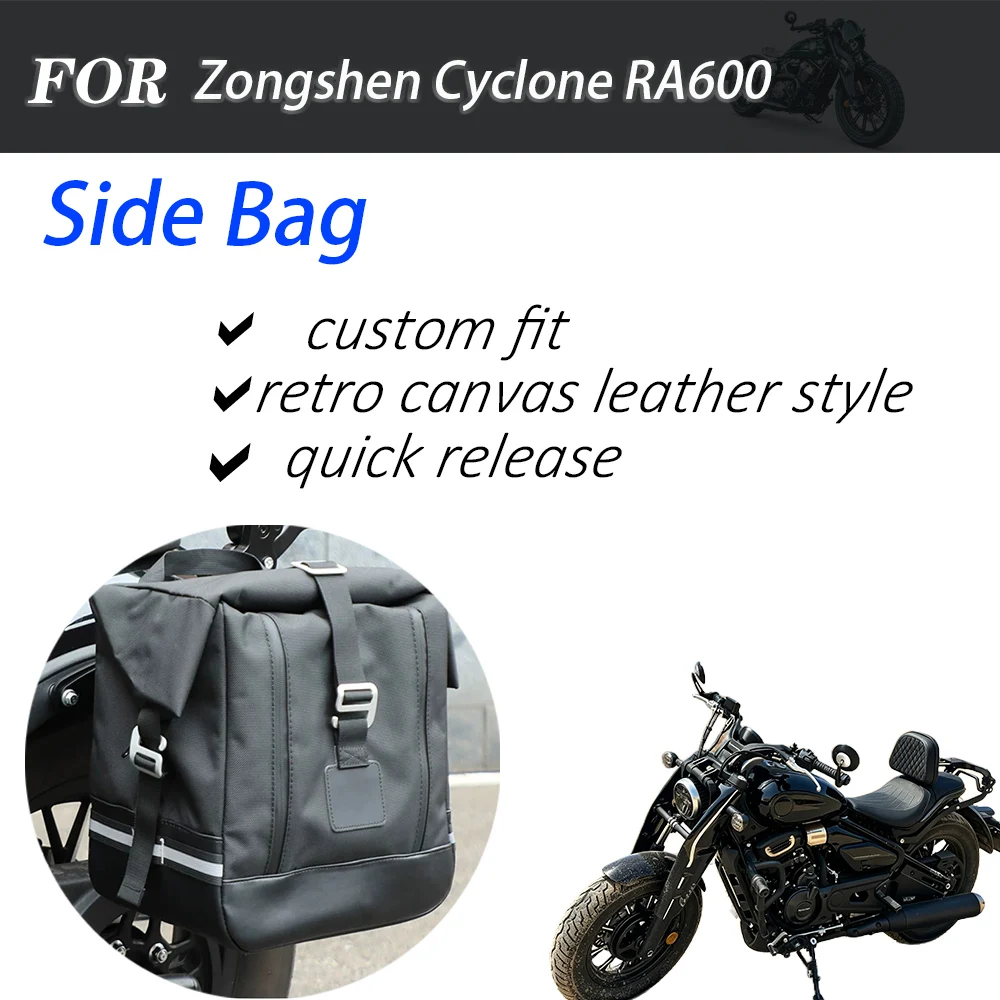 For Zongshen Cyclone RA600 Motorcycle Custom Fit Wear-resistant Retro Canvas Leather Side Saddle Bag