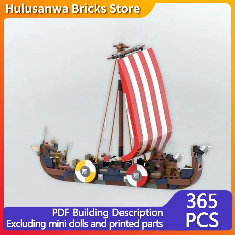 Medieval Military Ships Model MOC Building Bricks Viking Longship Modular Technology Gifts Holiday Assemble Children Toys Suit