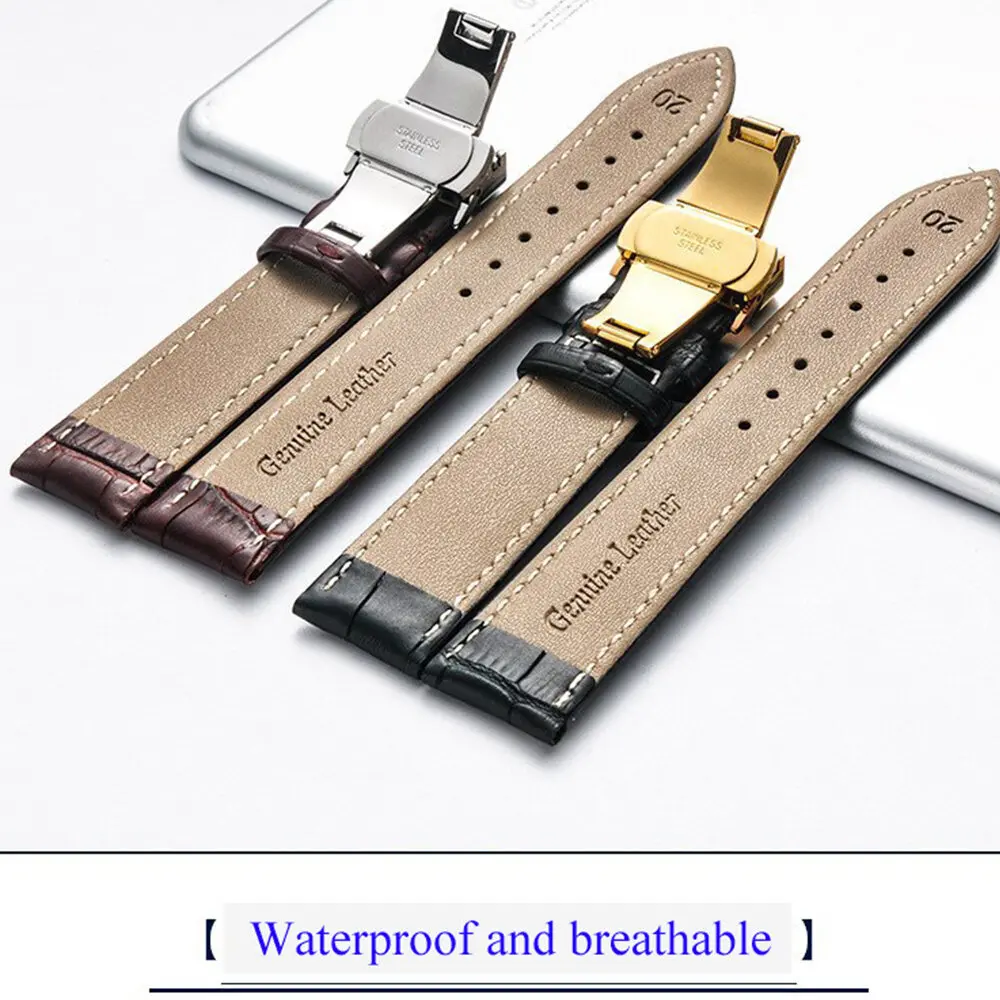 12 13 14 15 16 17 18 19 20 21 22 23 24mm Watch Band For Women Men Wristwatch Straps Leather Double Press Butterfly Clasp