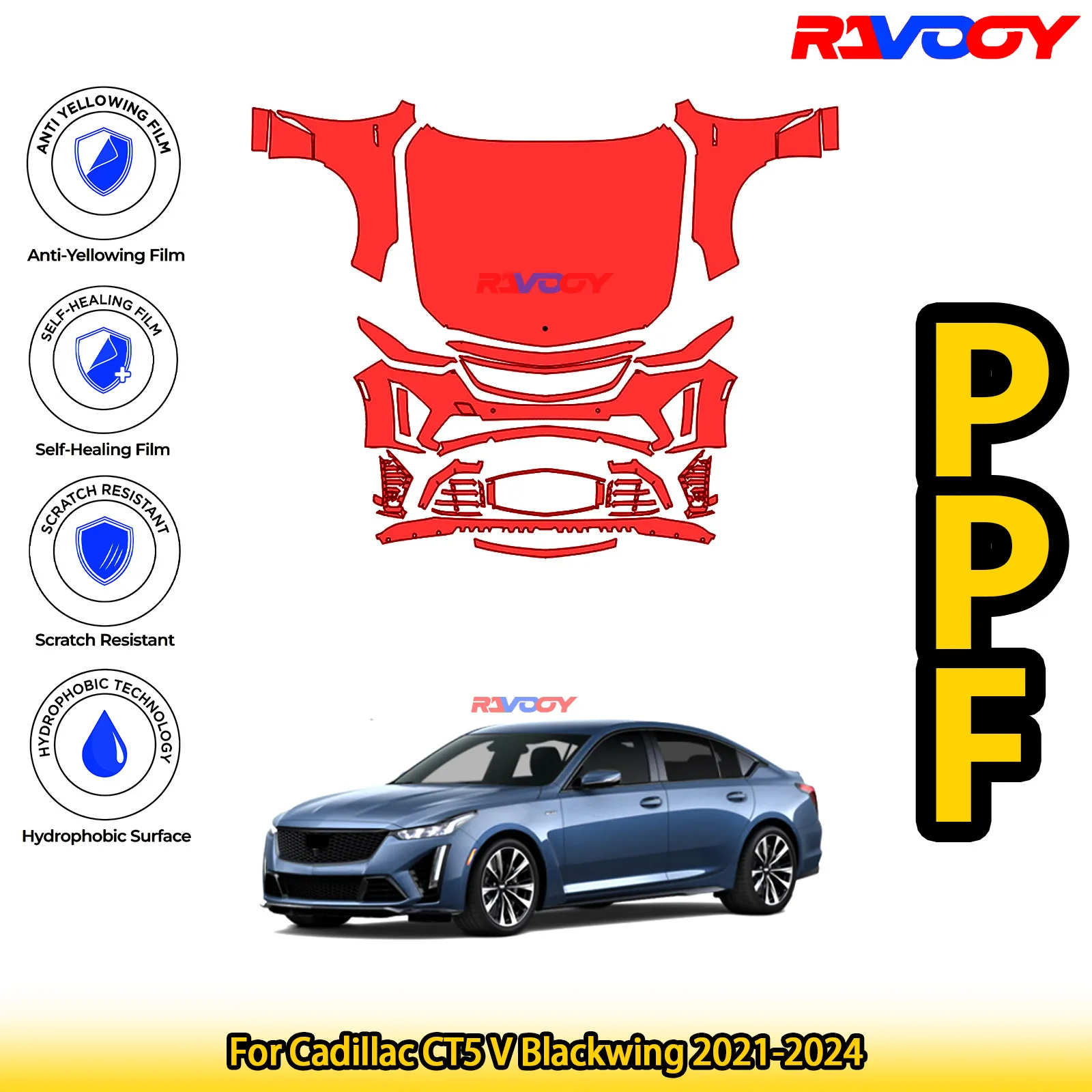 

Для Cadillac CT5 V Blackwing 2021-2024 глянцевая матовая черная предварительно вырезанная передняя PPF комплект защитная пленка для краски