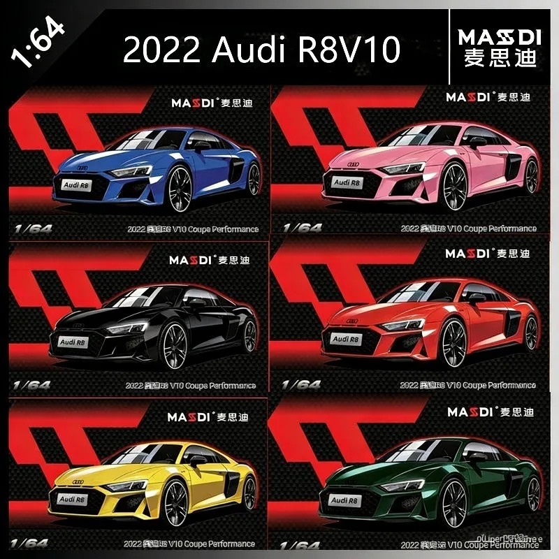 

MASDI 1:64 2022 Audi R8V10 sports car luxury sedan simulation alloy car model ornament for boys' birthday gift
