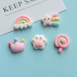 Cute Resin Rainbow Lollipop Crown Stars Bear Claws Colorful Kawaii Girls Decorative Accessories, Lovely Ornaments, 10 Pcs