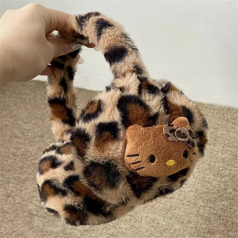 Sexy  Charms Leopard Print Plush Hello Kitty Earmuffs Kawaii Harajuku Japanese Girls Winter Warm Earmuffs Birthday Gift