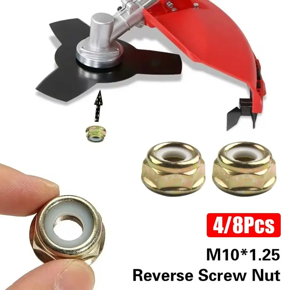

4/8Pcs Left Hand Thread Brushcutter Nuts Grass Trimming Tools Universal Reverse Screw Nut M10x1.25 Power Tools Parts