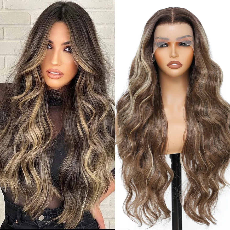 

30 Inch 13x4 Transparent Lace Front Wig 180% Density 13x4 Body Wave Lace Front Wigs Ombre Color Loose Wave Synthetic Hair Wig