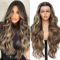 Peluca con malla frontal transparente de 30 pulgadas, 13x4, 180% de densidad, pelucas con malla frontal ondulada, Color degradado, peluca de pelo sintético ondulado suelto