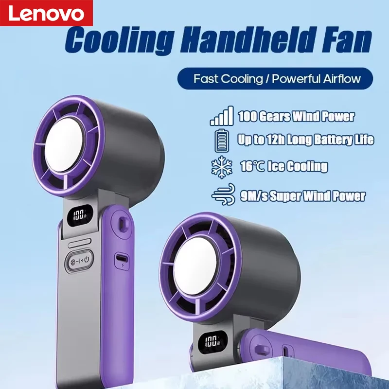 

Lenovo Air Cooling Turbo Fan Mini Handheld Foldable USB Rechargeable 3600mAh 100 Wind Speeds Adjustable Outdoor With Lanyard