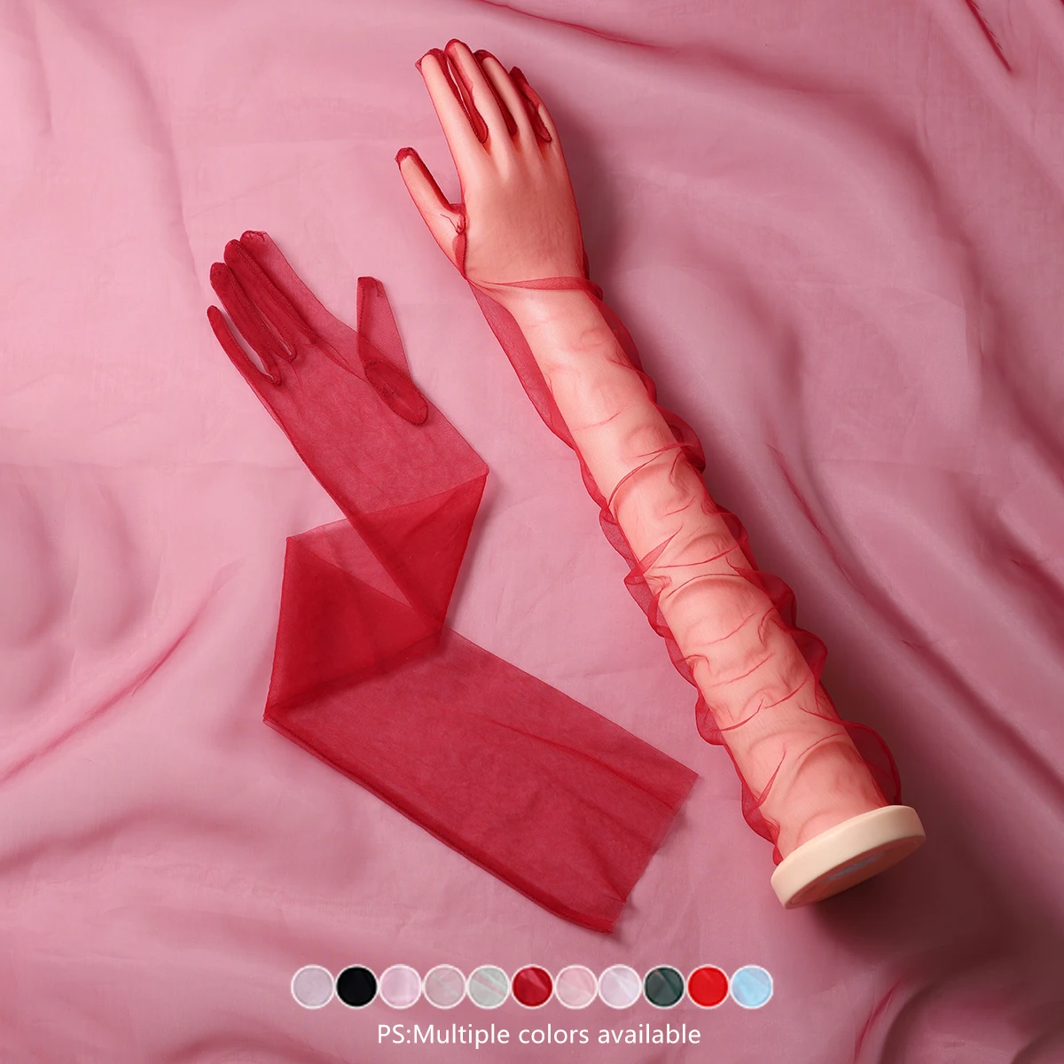 Bridal gloves are fashionable transparent Christmas red gloves, suitable for women's weddings and event accessories