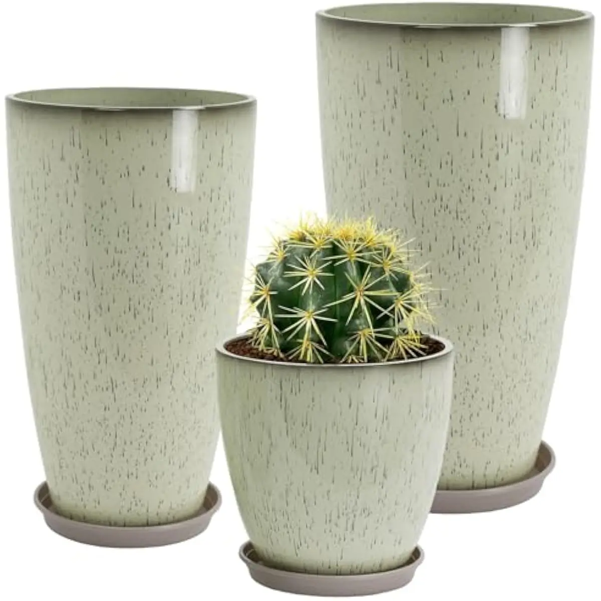 Set of 3 Tall Planter, 24/21/12in Large Plastic Planter, DripGlaze