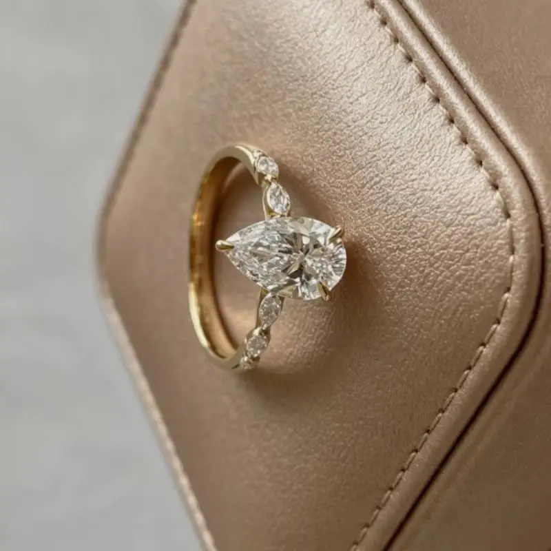 

2026 Hot Selling New Gold Plated Stainless Steel Rings For Women water drop Zircon Wedding Ring Jewelry Accessories Wholesale
