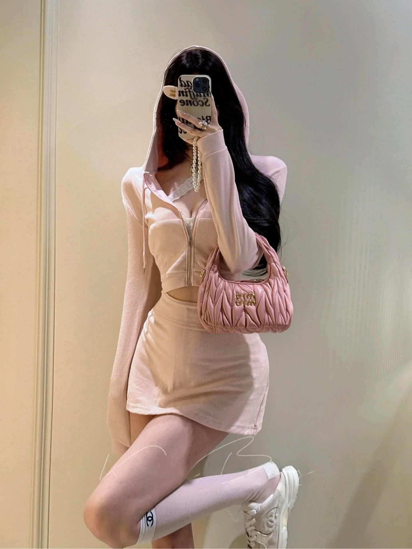 

Корейский комплект из толстовки с капюшоном на молнии и короткой юбки для женщин, весенняя модная повседневная спортивная одежда, комплект из двух предметов