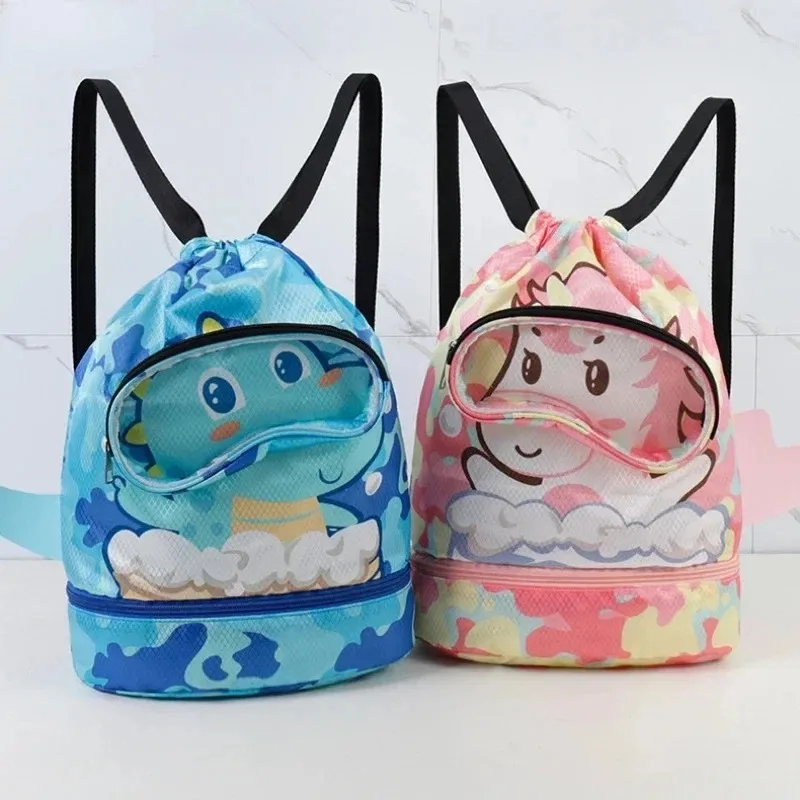 Bolsa de natación húmeda y seca para niños, bolsa de natación impermeable para niños y niñas, mochila de viaje de dibujos animados para piscina