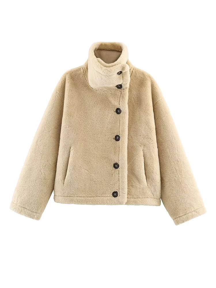 HH Frauen Mode Reversible Langarm Winter Warme Jacke Weibliche Stehkragen Einreiher Tasche Verziert Jacke Mujer