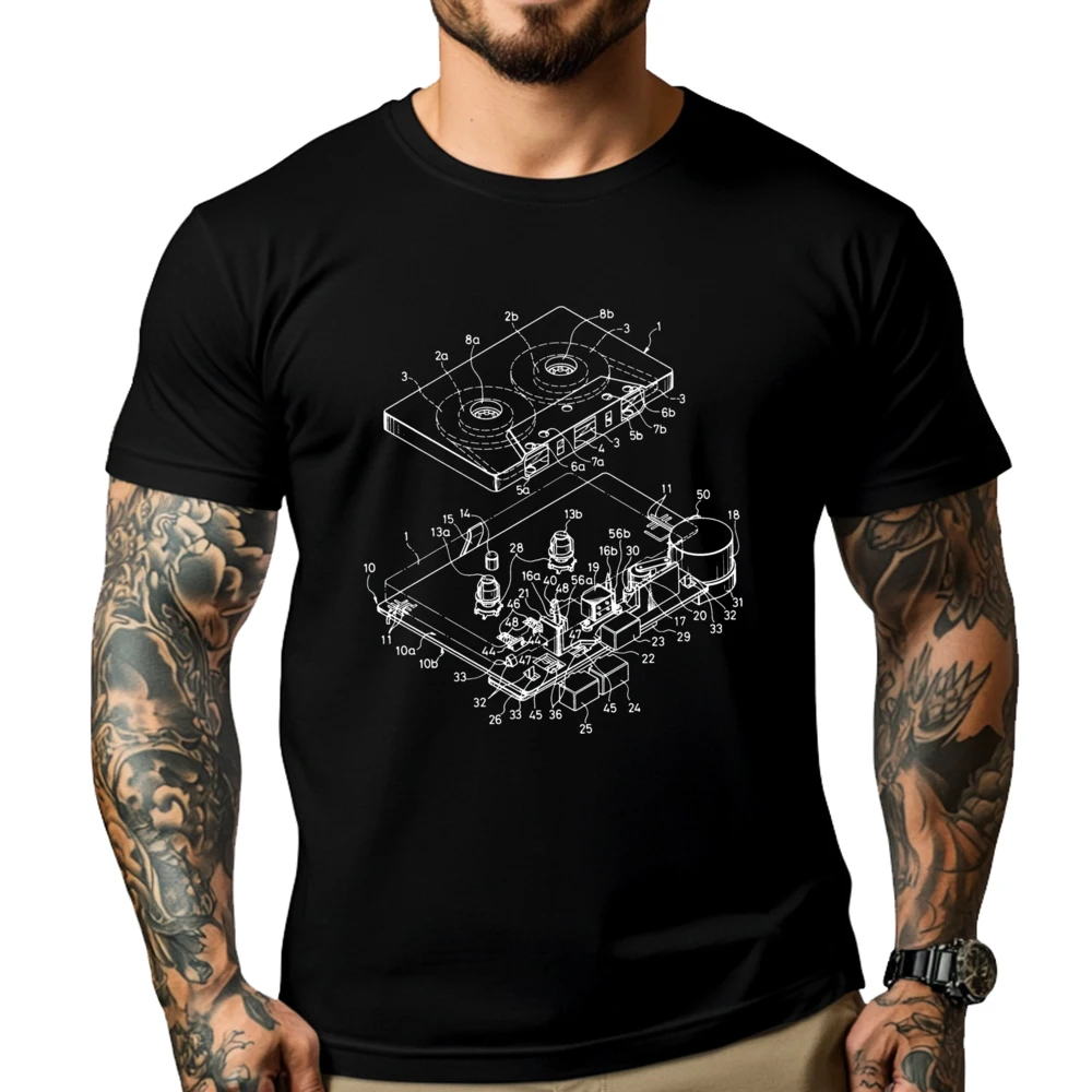 

Audio Cassette Tape Drawing Analog 1980s 1990s Music Fan Vintage T Shirt Men Oversized T Shirt Halloween