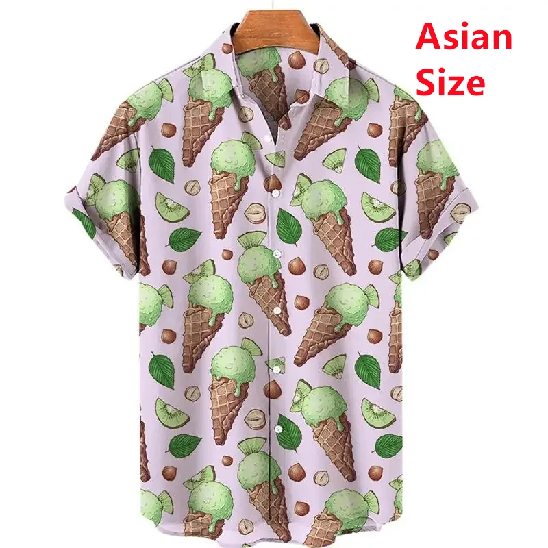 Summer Hawaiian New 3D Ice Cream Printing Shirts Men Fruits Graphic Laple Shirt Kid Fashion Funny Short Shirts Vintage Y2k Shirt