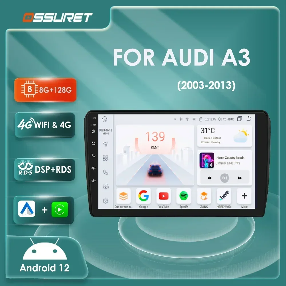 

9"7862 Android Autoradio multimedia For Audi A3 8P 2003-2013 DSP Carplay GPS navigation Stereo Audio 4G rds QLED Screen SWC BT