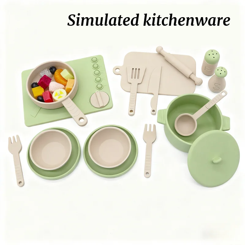 

New Products: Children's Silicone Food Bowl, Girls' Full Set Of Simulated Silicone Tableware, Mini Kitchen, 16 Piece Set
