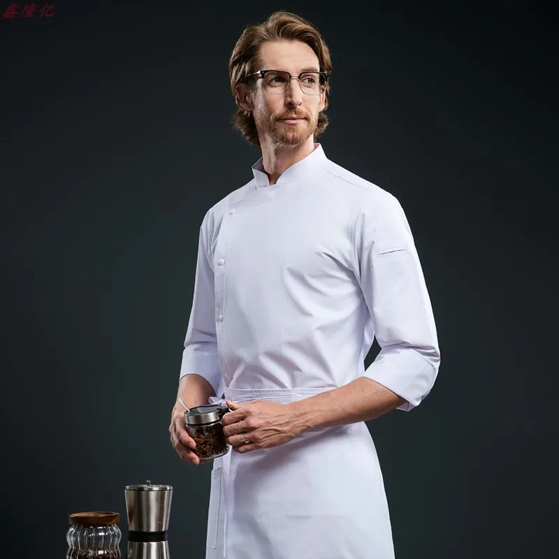 Hotel Chef Black Work Uniform Long Sleeve Western Restaurant Catering Hotel Chef White Shirt Fashion Workwear Men