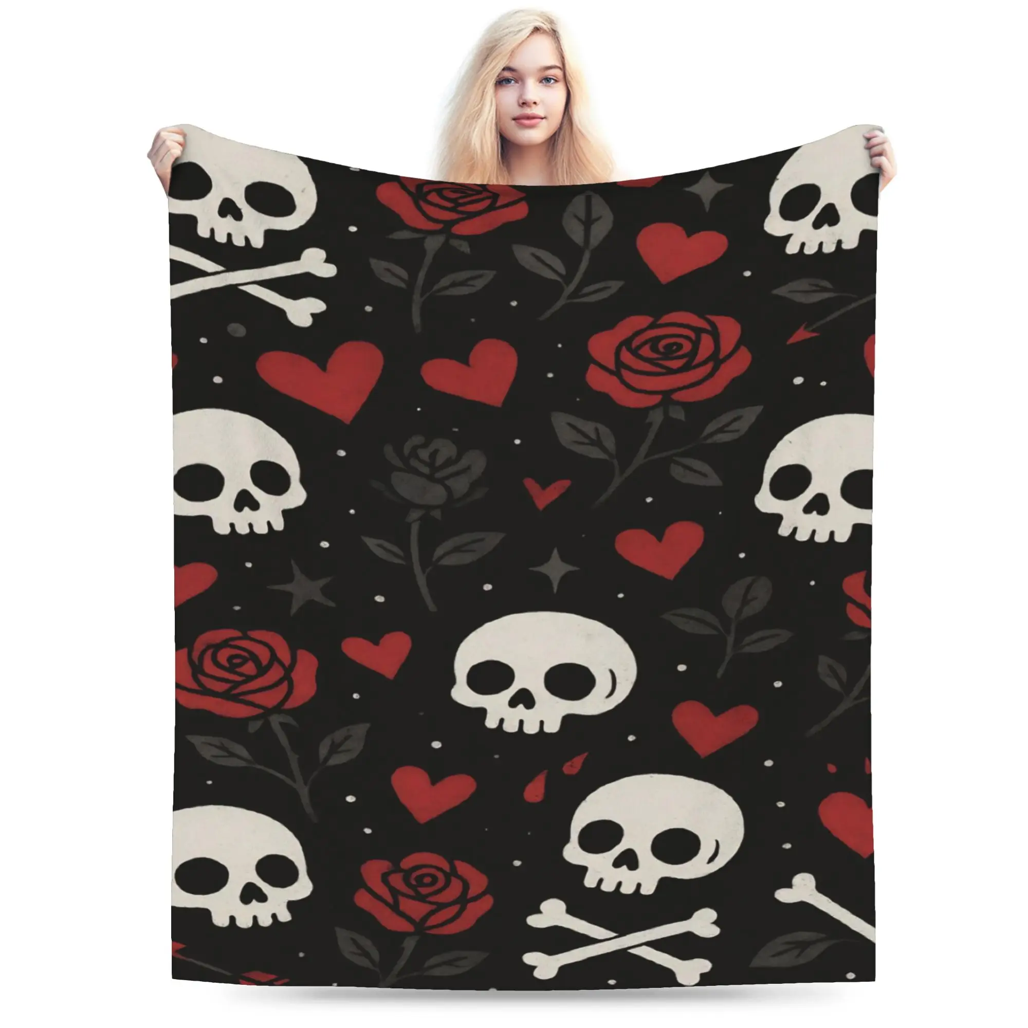 Cozy Halloween Skulls And Flowers Gothic Goth Blanket Accessories Bedding Decorative  Blanket Throw Lightweight Flannel