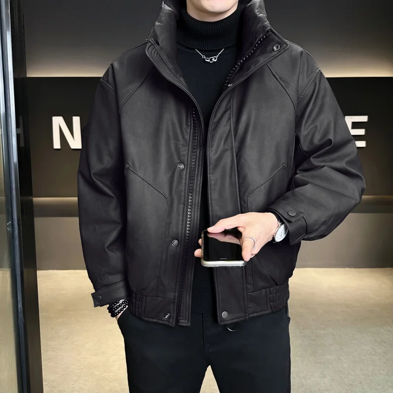 

New National Stand Thiened 90 down Casual Men's Puffer Jaet Stand Collar Leather Du down Winter Outerwear Coat