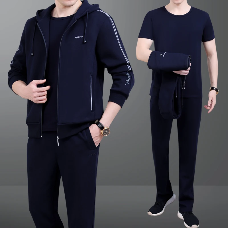 Mens Casual Sport Tracksuits Sportswear Jackets + Pants 3 Piece Male Running Jogging Suit Outfits Warm Fitness Outdoor Wear