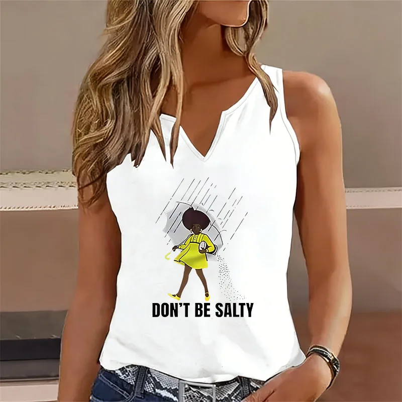 Dont Be Salty Women Sleeveless Tank Top T-shirt V Neck Casual Funny Vest T Shirts Women Tee Shirt V-Neck 90s