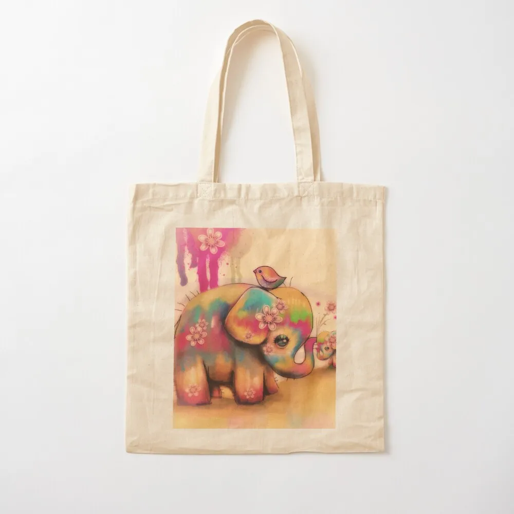 Vintage Faux Tie Dye Elephants Tote Bag canvas bags bags woman 2025 university shopper bag