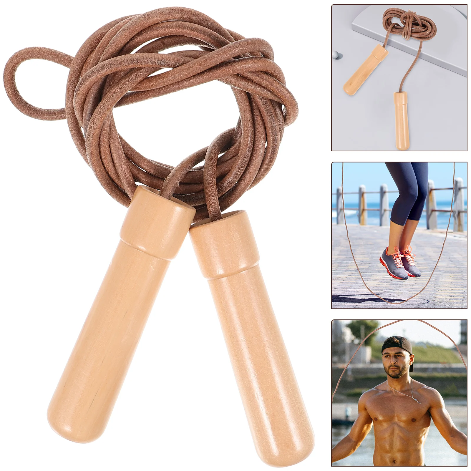 

Durable Wooden Handle Skipping For Fitness Exercise Indoor Outdoor Sports Jump Rope Non-Slip Grip Endurance Training