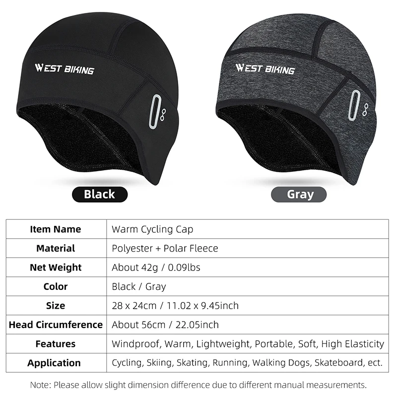 WEST BIKING Winter Cycling Cap Windproof Fleece Warm Sports Skull Cap Helmet Liner Running Skiing Bicycle Motocycle Cycling Hat