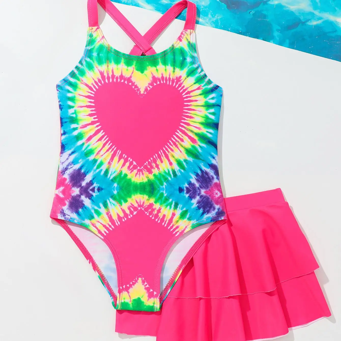 الفتيات قطعة واحدة ملابس السباحة 4-7 سنوات الاطفال لباس سباحة الرضع ملابس سباحة للأطفال 2025 القلب طباعة لباس سباحة مع كشكش التنانير #3