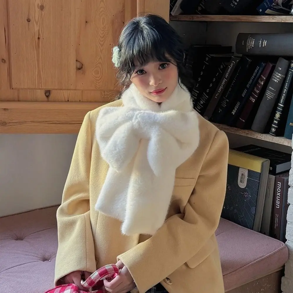 

Милый шарф с большим бантом, однотонный утепленный шарф для шеи, ветрозащитный шерстяной шейный платок для женщин и девочек