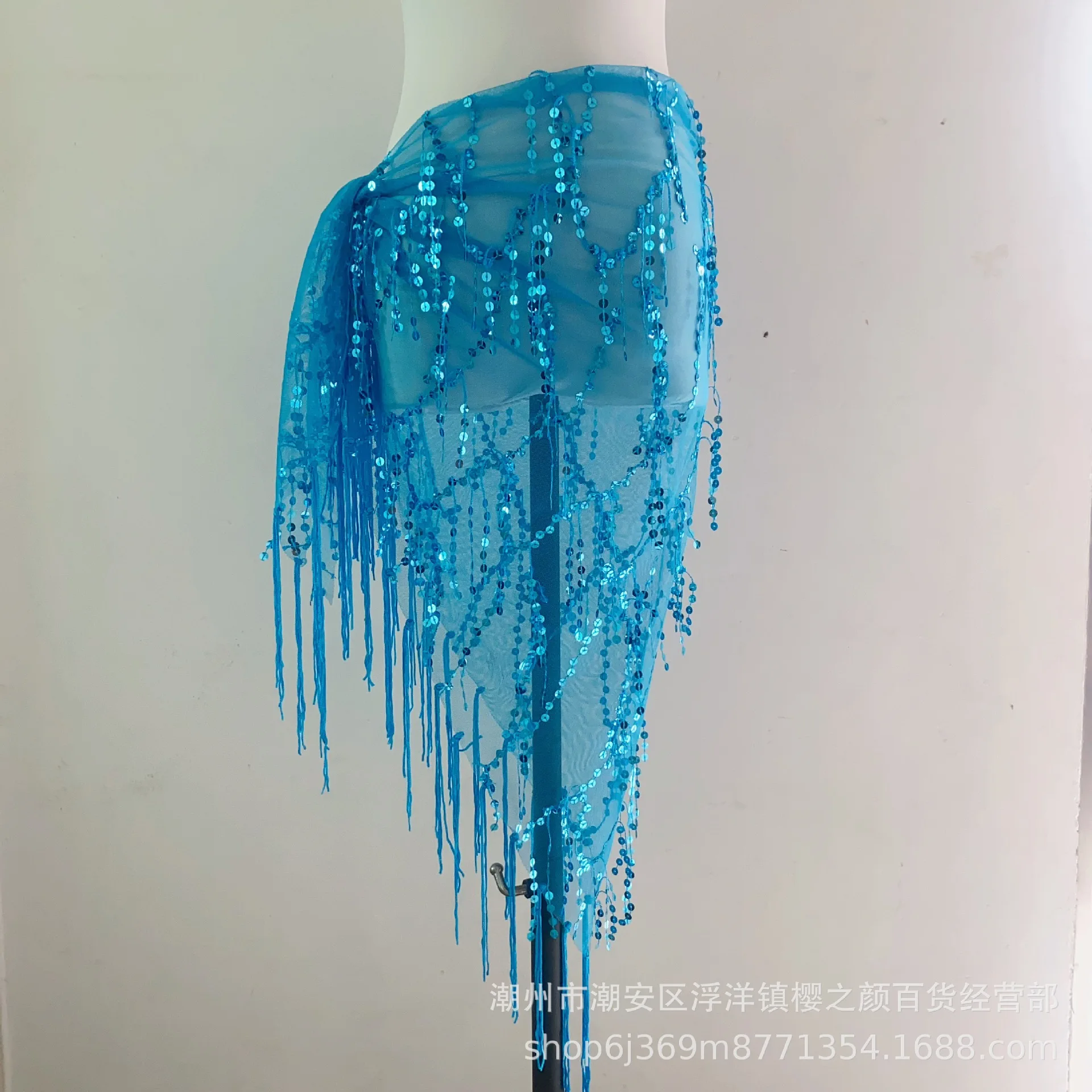 Belly Dance Hip Scarf with Sequins Fringe Triangle Shape Performance Practice Waist Chain Accessories for Women