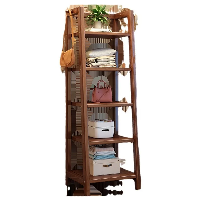 

All solid wood coat rack Floor-to-ceiling bedroom household hanger Simple drying Bedside storage Trapezoidal