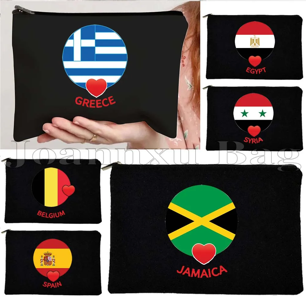 grecia-belgica-egito-espanha-albania-belgica-suecia-laos-mexico-noruega-jamaica-coracao-bandeira-maquiagem-cosmetica-saco-de-toalete-caso-bolsa