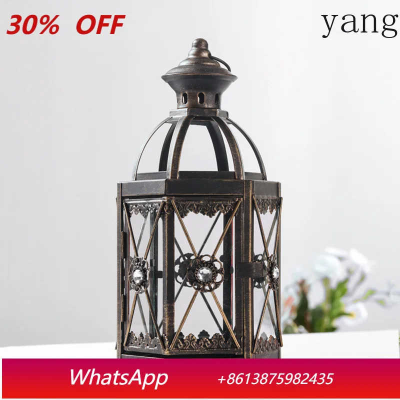 

LH Vintage Candlestick Glass Windproof Garden Decoration Desktop Candlestick Holder