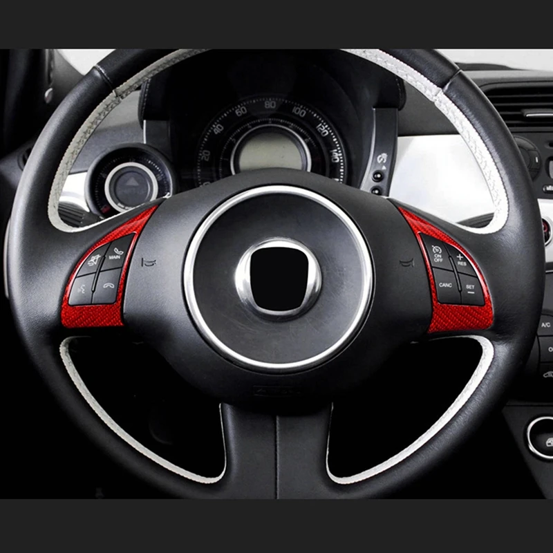 Real Hard Carbon Fiber Sticker For Fiat 500 Abarth 595 2010-2015 Car Steering Wheel Button Interior Trim