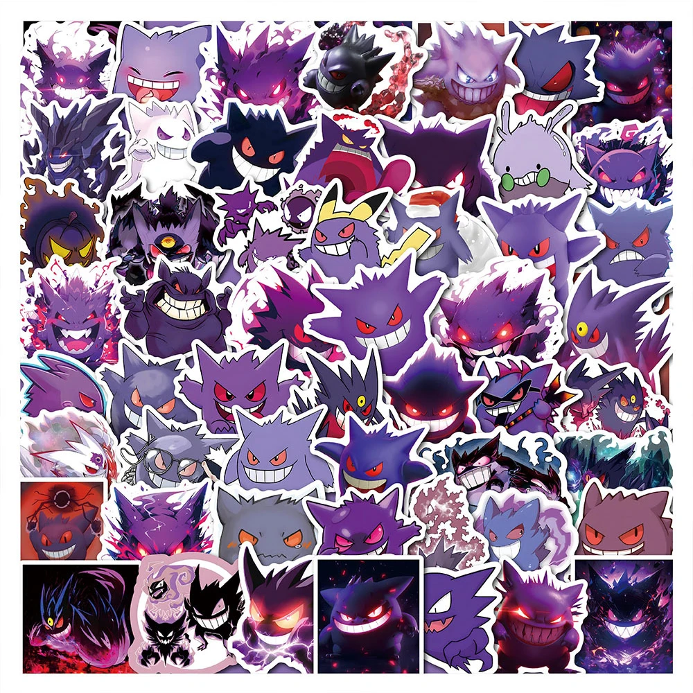 50 Stück Pokemon Gengar Aufkleber DIY Skateboard Handy Laptop Motorrad Wasserdichte PVC Kinder Spielzeug Aufkleber