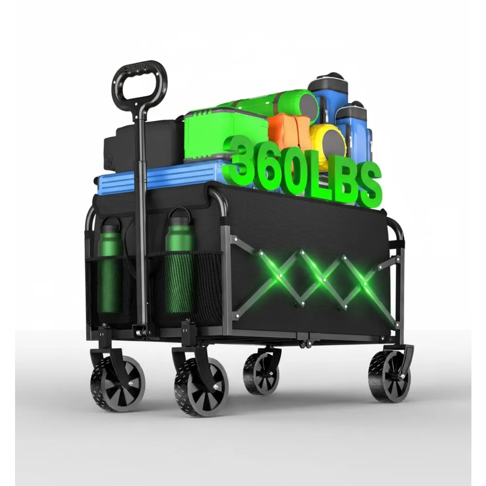 

Foldable Wagon Cart with Wheels, Portable Utility Cart for Camping, Shopping, Garden & Outdoor Activities