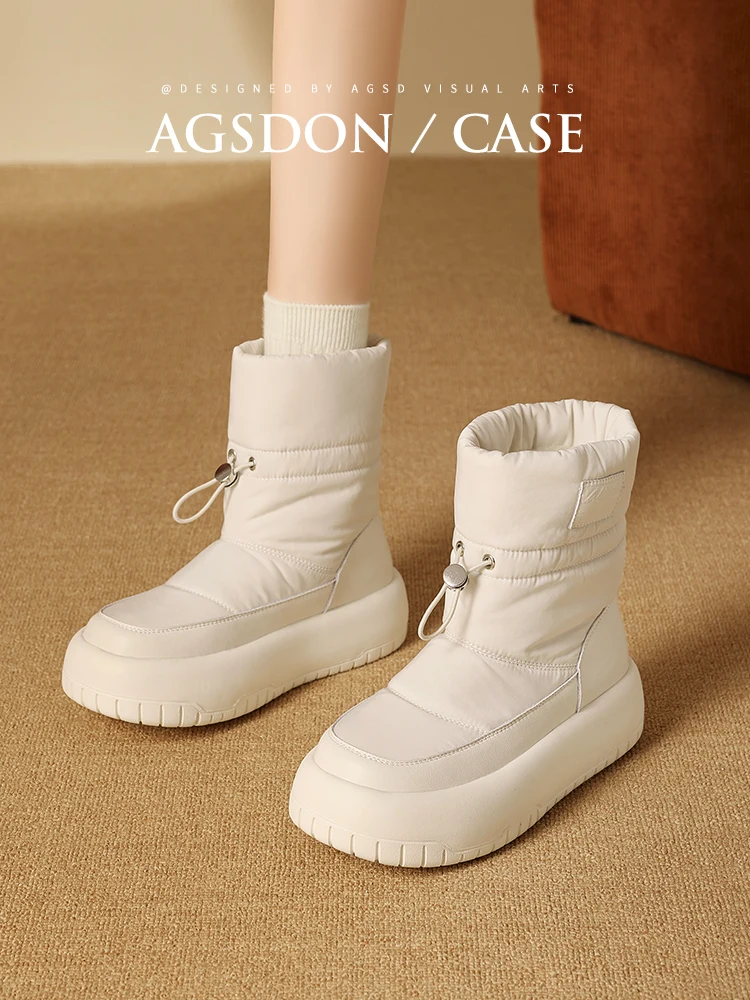 

Agsdon/женские зимние ботинки Thi Bot, зимние нескользящие теплые ботинки из хлопка и меха, повседневные ботинки из синтетической кожи до середины икры