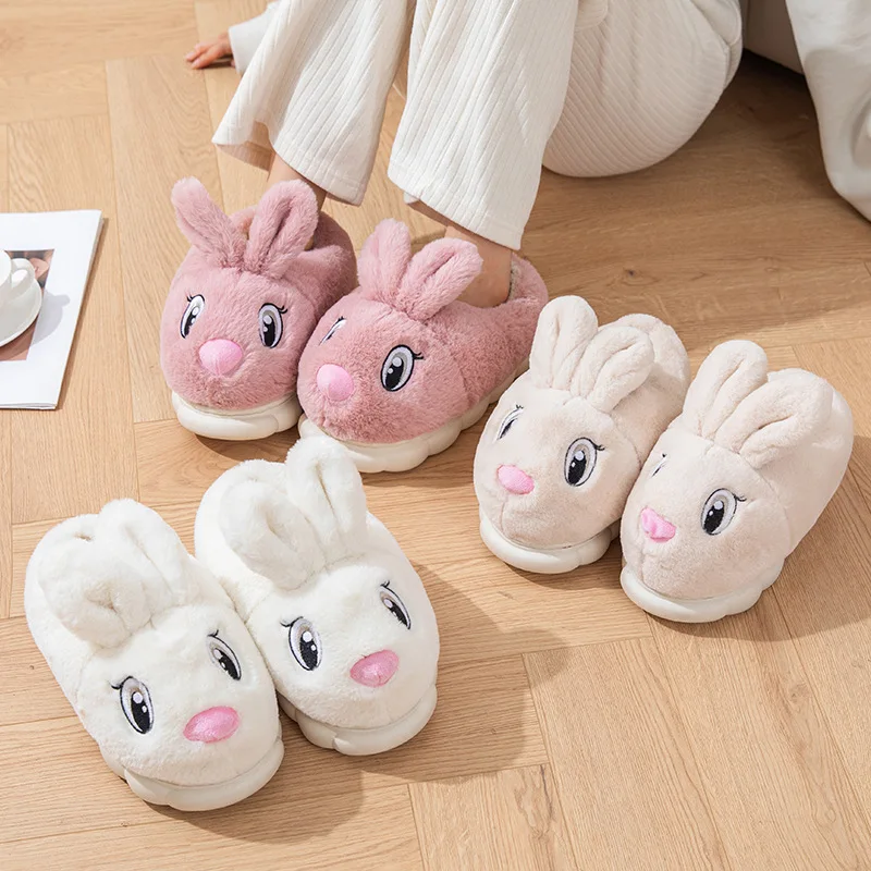 

Winter Women Slippers Cartoon Rabbit Cute Furry Shoes Plush Warm Thick Soled Home Cotton Shoes Woman Non-Slip Funny Slippers